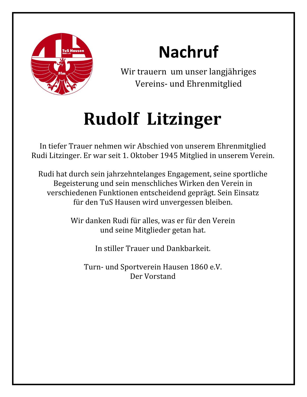 2025 09 08 Nachruf Rudi Litzinger TuS Hausen 1860 1